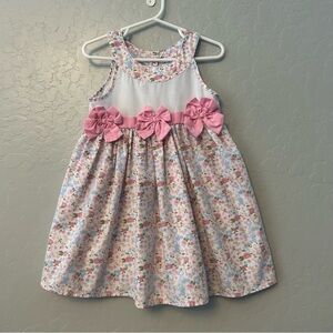Bon Bebe white, pink and blue floral dress with pink bow accents size 4T